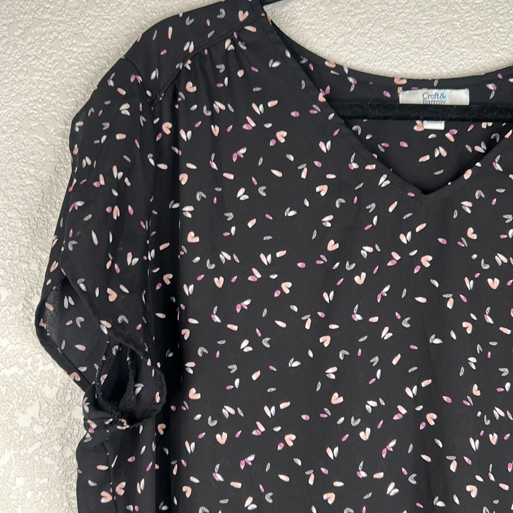 Croft & Barrow Black Floral Short Sleeve Flowy Career Casual Top Size XXL - Picture 2 of 7